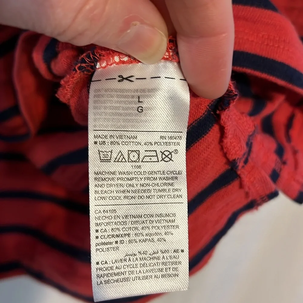 3/$15 Old Navy 3/4 Sleeve Top- Coral with Navy Stripes - Picture 3 of 4